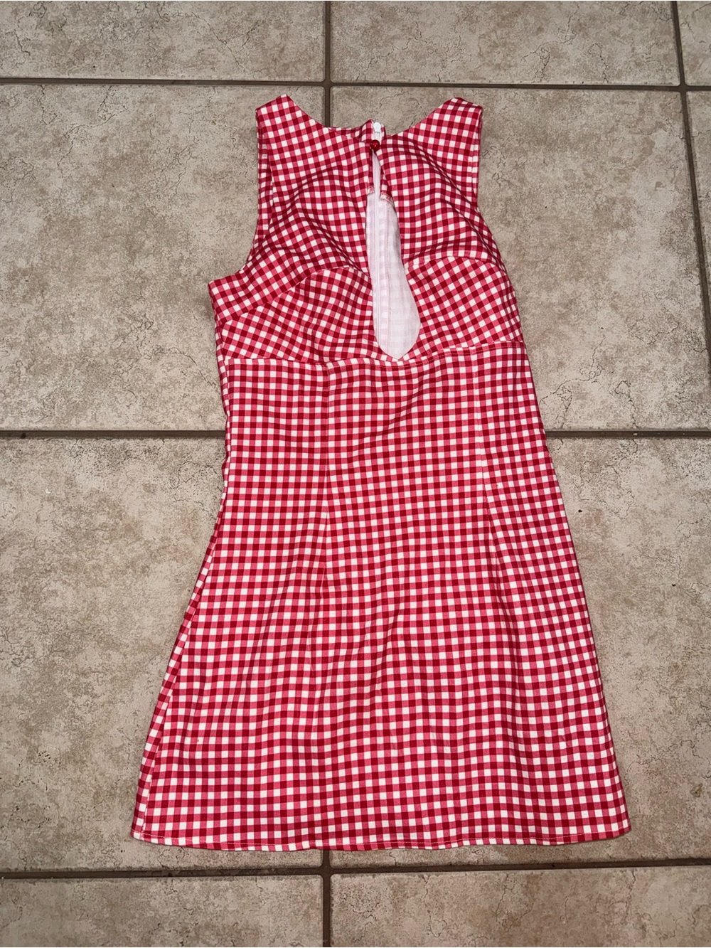 Red Gingham Sleeveless Keyhole Dress